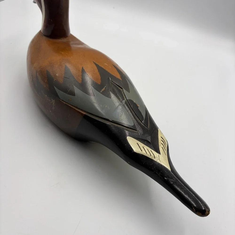 Wooden Hand Painted Decoy Duck Vintage Decor Mid Century Pintail